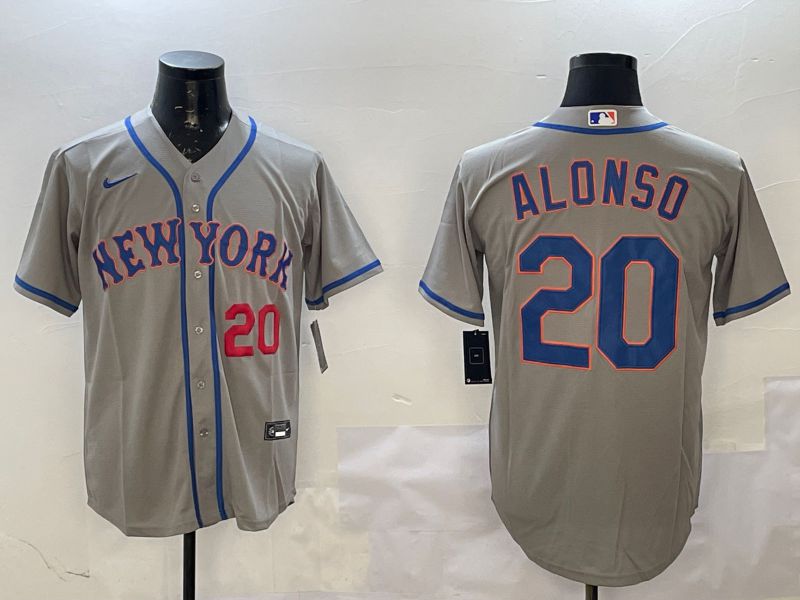 Men New York Mets #20 Alonso Grey Game 2025 Nike MLB Jersey style 4